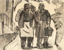 ‡ JOSEF HERMAN OBE RA (Polish, worked Wales 1911-2000) ink wash on paper - two worker figures, 19