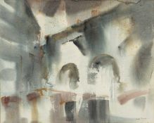 ‡ WILLIAM SELWYN (Welsh b.1933) watercolour - the Guildhall Arch, Caernarfon, titled on artist's