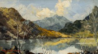 ‡ CHARLES WYATT WARREN (Welsh 1908-1993) oil on board - entitled verso 'Snowdon from Llyn