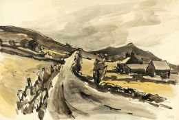 ‡ SIR KYFFIN WILLIAMS RA (Welsh 1918-2006) ink wash and watercolour - entitled verso, 'Road Above
