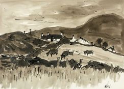 ‡ SIR KYFFIN WILLIAMS RA (Welsh 1918-2006) ink wash - entitled verso, 'Above Waunfawr', signed