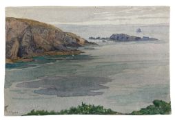 BUDDUG ANWYLINI PUGHE (Welsh, 1856-1939) watercolour – St. David’s coast, Pembrokeshire, signed,