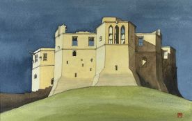 ‡ TOM JONES (Welsh 20th Century) watercolour - entitled verso 'Warkworth Castle', signed with