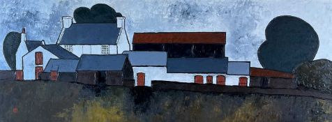 ‡ TOM JONES (Welsh 20th Century) oil on board - entitled verso 'Llansadwrn Farm', signed with