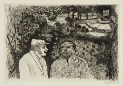‡ JOHN ELWYN (Welsh 1916-1997) rare limited edition (4/100) etching - two men in conversation,