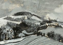 ‡ GWILYM PRICHARD (Welsh 1931 - 2015) watercolour - winter landscape, signed and dated '75, 27 x