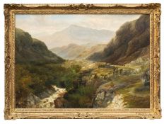 CHARLES SMITH (British, act. 1857 - 1908) oil on canvas - entitled verso 'Valley in North Wales',