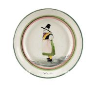 LLANELLY POTTERY PLATE probably painted by Samuel Walter Shufflebotham, green and pink banded