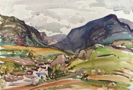 ‡ WILL EVANS (Welsh 1887-1957) watercolour - expansive landscape entitled verso, 'On Holyhead