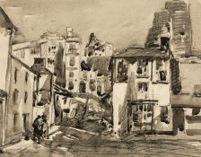 ‡ WILL EVANS (Welsh 1888-1957) watercolour - entitled 'St Mary's Square, Swansea', after the WWII