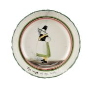 RARE LLANELLY POTTERY DISH having a wavy rim, painted to the centre with portrait of a standing lady