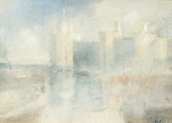 ‡ WILLIAM SELWYN (Welsh b.1933) watercolour - entitled verso, 'Morning Mist, Caernarfon', signed