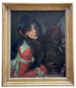 ‡ JOHN CYRLAS WILLIAMS (Welsh, 1902-1965) oil on canvas – entitled 'Girl with a Dog', 54.5 x 45.5cms