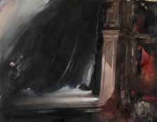 ‡ JOHN MACFARLANE (Scottish worked Wales b.1948) oil - entitled verso, 'Black Curtain, Idomeneo'