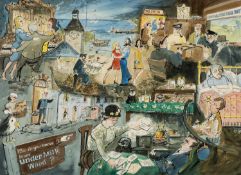 ‡ DAVID JOHN SWEETINGHAM (Welsh Contemporary) watercolour - characters from Dylan Thomas 'Under Milk