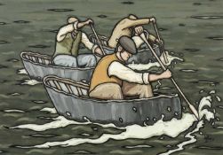 ALAN WILLIAMS acrylic - entitled verso 'Coraclers', signed, 33 x 48cms Provenance: private