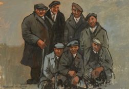 ‡ ANEURIN JONES (Welsh 1930-2017) mixed media - group of seven seated and standing farmers,
