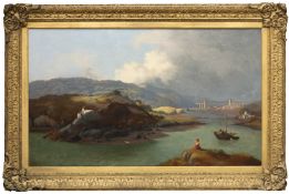 WILLIAM GILLARD (British 1812 - 1897) large oil on canvas - Menai Straits with figure and Telford'