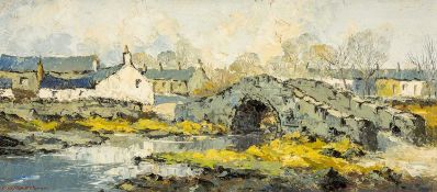 ‡ CHARLES WYATT WARREN (Welsh 1908 - 1993) oil on board - bridge at Aberffraw, Ynys Mon (