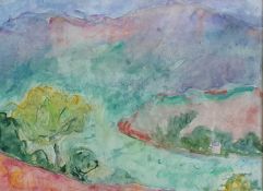 ‡ ADRIAN RYAN (1920 - 1988) watercolour - entitled verso, 'Near Llanthiollen, Merioneth' on