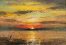 ‡ WILLIAM SELWYN (Welsh b.1933) mixed media - entitled verso 'Sunset Across the Straits', signed, 37