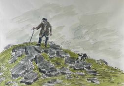 ‡ SIR KYFFIN WILLIAMS RA (1918-2006) large mixed media - entitled verso 'Farmer on a Hill' on Albany