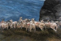 ‡ KEITH BOWEN (Welsh b.1950) pastel on paper - entitled verso 'Pushing Past the Big Rock and up onto