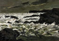 ‡ OWEN MEILIR (Welsh Contemporary) oil on board - entitled verso 'Storm, Ynys Mon', signed, 47.5 x