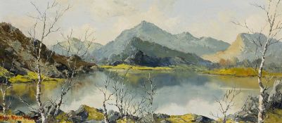 ‡ CHARLES WYATT WARREN (Welsh 1908-1993) oil on board - entitled verso, 'Snowdon from Llyn