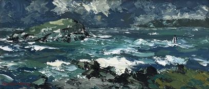 ‡ CHARLES WYATT WARREN (Welsh 1908-1993) oil on board - entitled verso 'Puffin Island', signed, 23 x