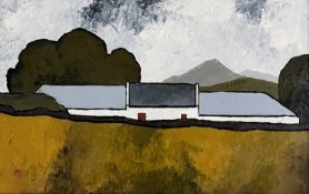 ‡ TOM JONES (Welsh 20th Century) oil on board - entitled verso 'Anglesey Farm Building with yr