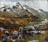 ‡ DAVID GROSVENOR (British, lives Wales b. 1956) oil on canvas - entitled verso 'Nant Ffrancon' on
