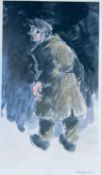 ‡ SIR KYFFIN WILLIAMS RA (Welsh 1918-2006) colour print - standing farmer at dusk, fully signed in