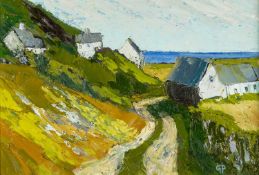 ‡ GWILYM PRICHARD (Welsh 1931 - 2015) oil on canvas - entitled verso, 'Ynys Enlli', signed with