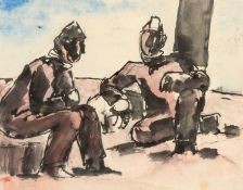 ‡ JOSEF HERMAN OBE RA (Polish, worked Wales 1911-2000) mixed media - two seated miners, signed