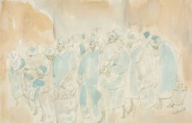 ‡ VERA BASSETT (Welsh 1912-1997) watercolour and pencil - mothers, children and infants in a