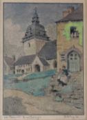 BUDDUG ANWYLINI PUGHE (Welsh 1856-1939) hand coloured print – La Faouet, Brittany, details on