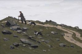 ‡ SIR KYFFIN WILLIAMS RA (Welsh 1918-2006) oil on canvas - entitled 'Bugail a Cwn Defaid', signed