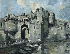 ‡ CHARLES WYATT WARREN (Welsh 1908-1993) oil on board - entitled verso 'Beaumaris Castle', signed,