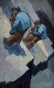 ‡ IFOR PRITCHARD (Welsh 1940-2010) oil on board - two slate workers on the quarry face, signed, 50 x