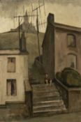 ‡ GEORGE CHAPMAN (British, worked Wales 1908-1993) oil on canvas - small child seated on steps and