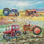 ‡ ALEX WILLIAMS (Welsh b.1942) oil on canvas - entitled verso 'Types of Tractor', signed with