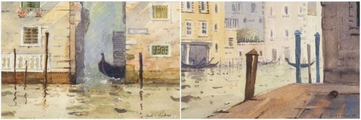 ‡ GARETH THOMAS (Welsh 1955-2019) pair of watercolours - Venetian scenes, entitled verso 'Senso