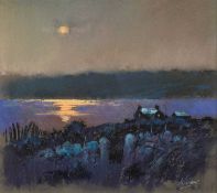 ‡ KEITH SHONE (Welsh b.1931) pastel - sunset over Red Wharf Bay, signed, 35 x 39cms Provenance:
