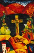 ‡ TONY GOBLE (Welsh b.1943) oil on board - crucifixion, entitled, 'Heavens Above', signed, 69 x