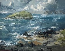 ‡ CHARLES WYATT WARREN (Welsh 1908-1993) oil on board - Ynys Seiriol (Puffin Island) off Ynys Mon (