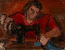 ‡ JOSEF HERMAN OBE RA (Polish, worked Wales 1911-2000) oil on canvas - seamstress at sewing machine,