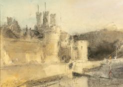 ‡ WILLIAM SELWYN (Welsh b.1933) watercolour and pencil - Caernarfon Castle, signed, 23 x 32cms