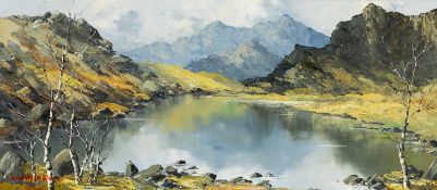 ‡ CHARLES WYATT WARREN (Welsh 1908-1993) oil on board - entitled verso 'Snowdon from Llyn