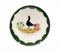 RARE LLANELLY POTTERY COCKEREL PLATE, with shallow scalloped edge, painted in the centre with bird